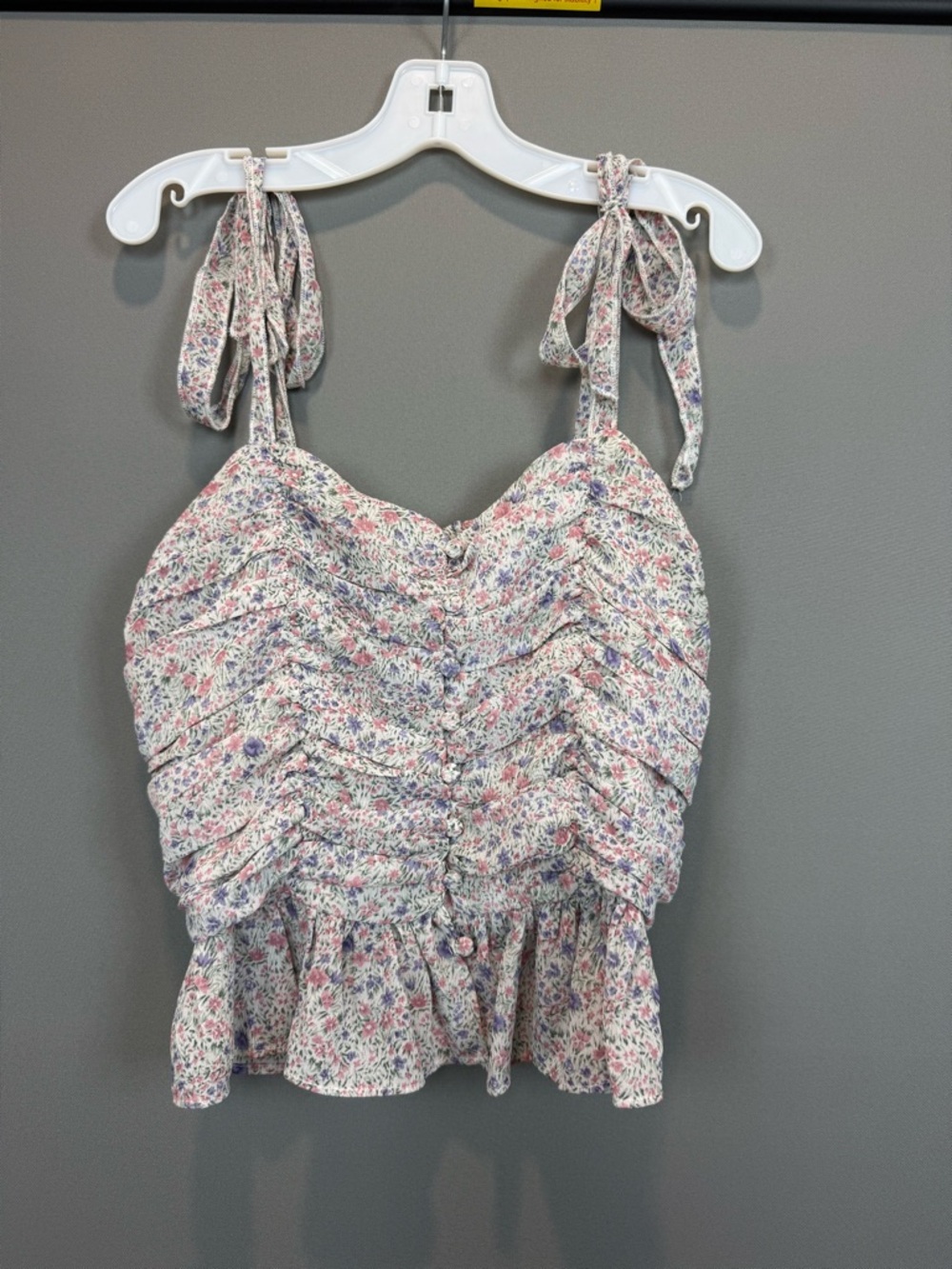 American Threads Floral Cottagecore Button Up Tank with tie straps